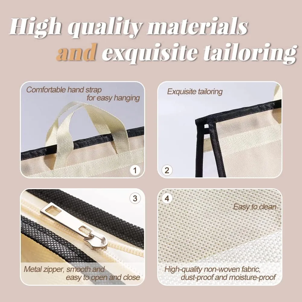 fazhongfa 5 PCS Hanging Handbag Storage Organizer Non-Woven Transparent Dust-proof Homewares Purse Wallet Closet Storage Bag with Zipper and Handle (L)