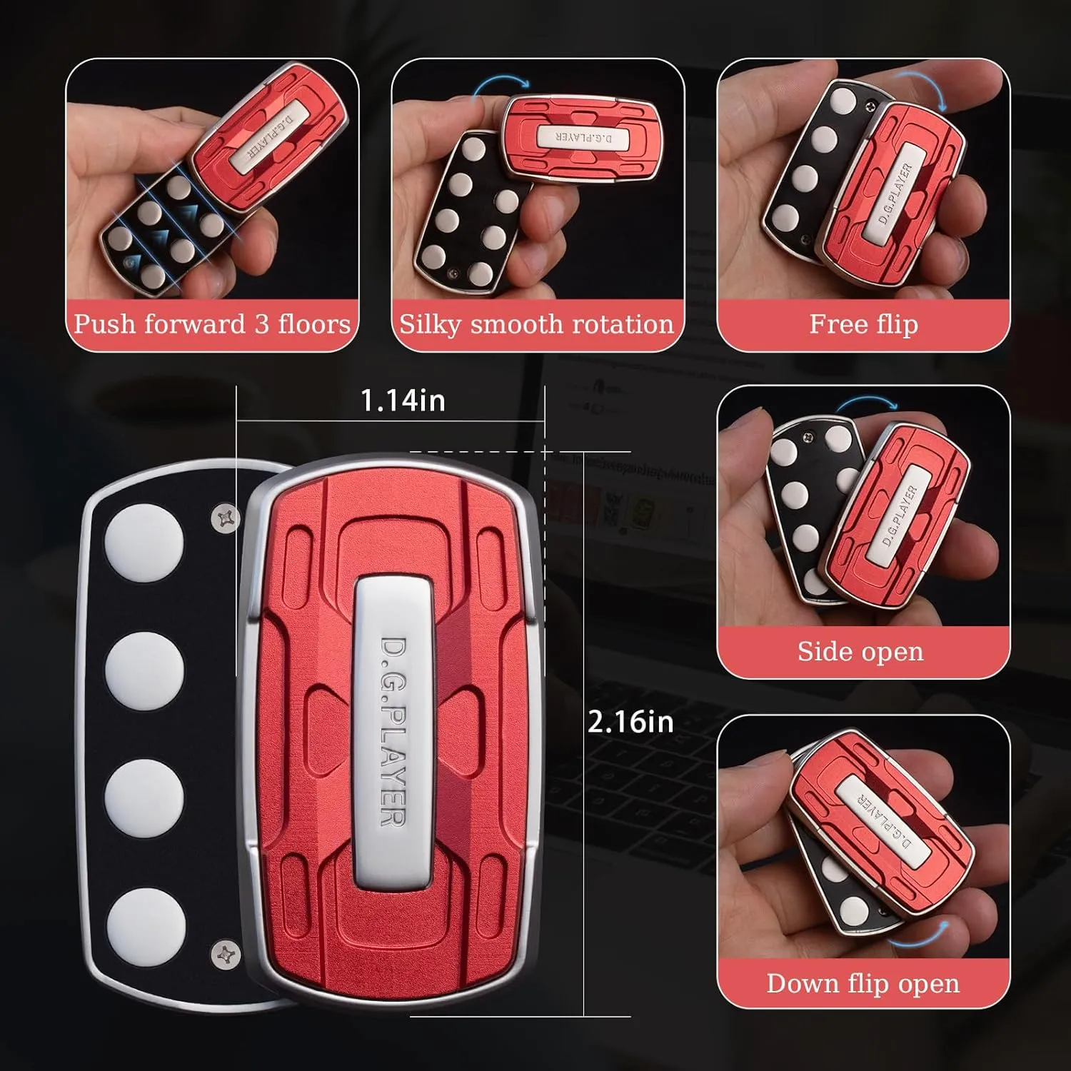 Fidget Toys Adults - Sound & Silent Handheld Cool Fidget Slider - Metal Sensory Toys for Adults Stress Relief, Focused, Anxiety, Time Passing - Travel, Classroom, Office, Car, Home (Red)