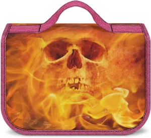 Fire Flaming Skull Toiletry Bag with Hanging Hook Large Cosmetic Bags Detachable Makeup Pouch Bathroom Accessories