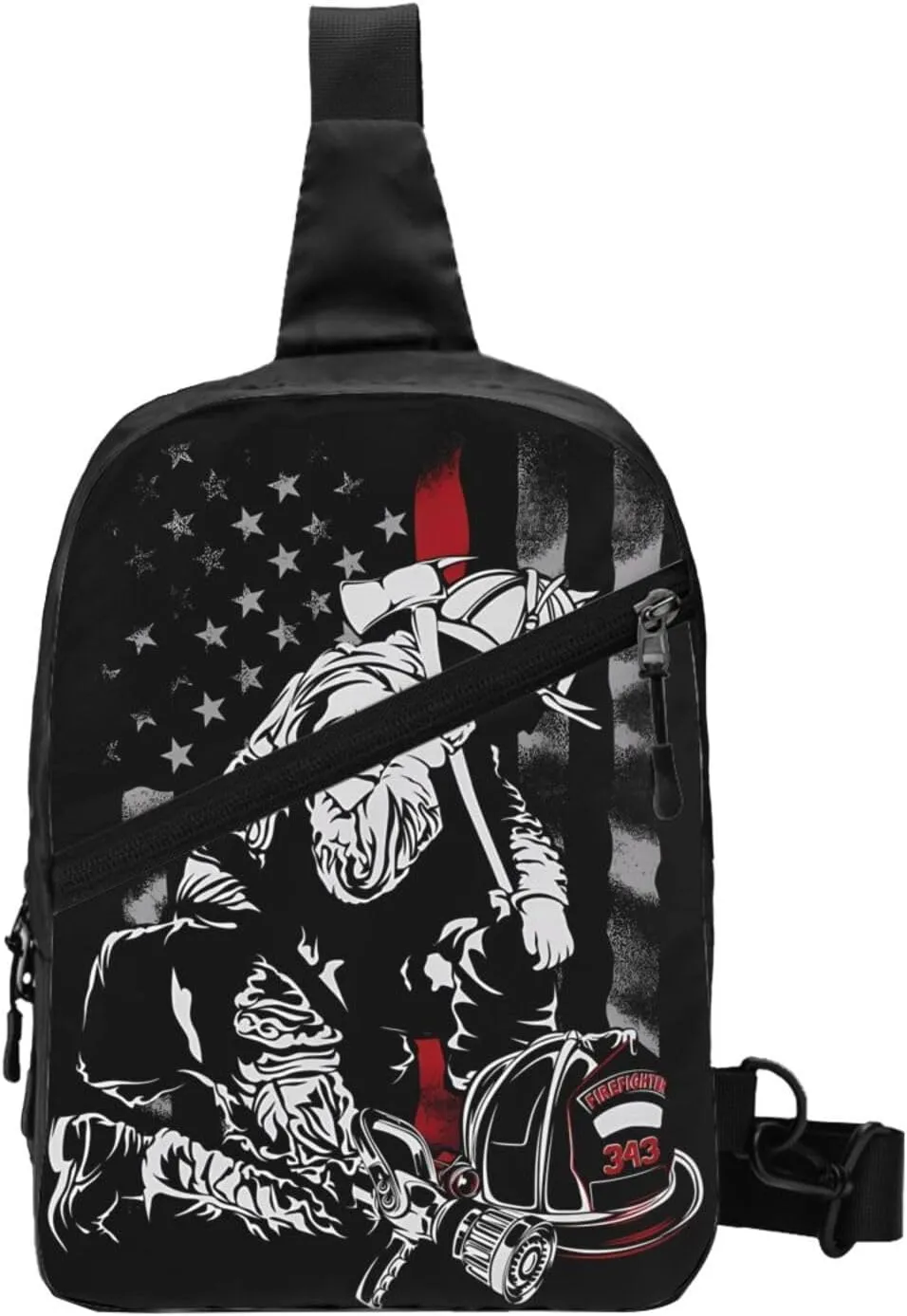 Firefighter American Flag Memorial Never Forget Flag Portable Sling Bags Packable Crossbody Bag Foldable Sport Daypack Reusable Shoulder Backpack Diagonally Chest Bag for Workout Travel