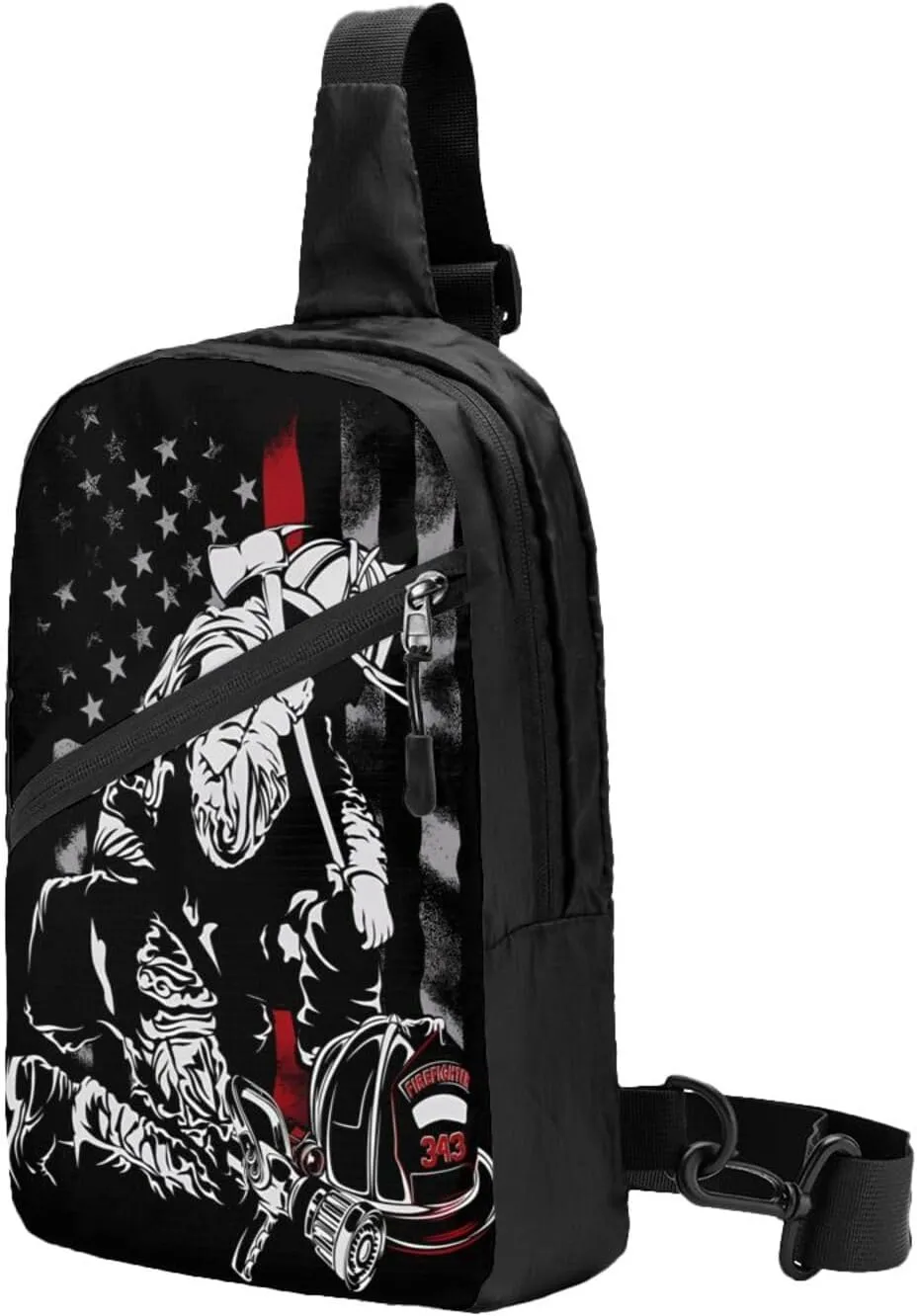 Firefighter American Flag Memorial Never Forget Flag Portable Sling Bags Packable Crossbody Bag Foldable Sport Daypack Reusable Shoulder Backpack Diagonally Chest Bag for Workout Travel
