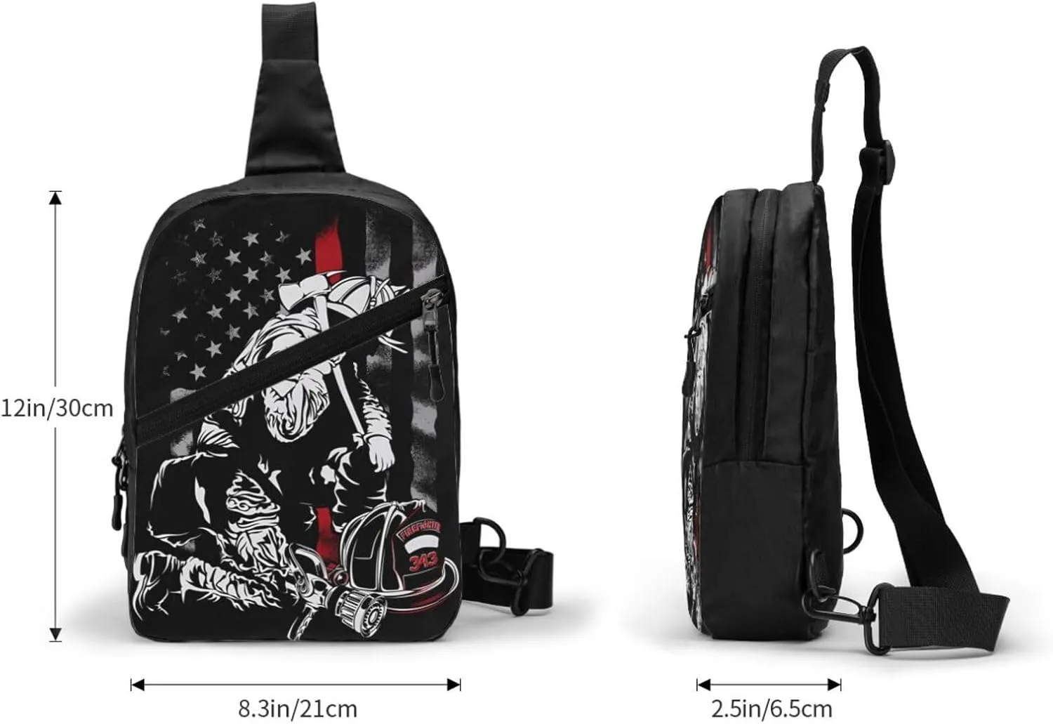 Firefighter American Flag Memorial Never Forget Flag Portable Sling Bags Packable Crossbody Bag Foldable Sport Daypack Reusable Shoulder Backpack Diagonally Chest Bag for Workout Travel
