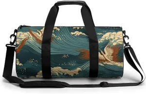 Fitness Bag, Japan Wave Wallpapers Print Reusable Gym Bag Sports Travel Fitness Bag Essentials Gym Bag with Shoe Compartment, 17.7in/9in/9in, style