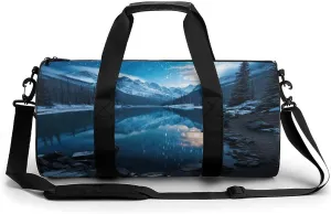 Fitness Bag, Moraine Lake in A Starry Winter Night Print Reusable Gym Bag Sports Travel Fitness Bag Essentials Gym Bag with Shoe Compartment, 17.7in/9in/9in, style