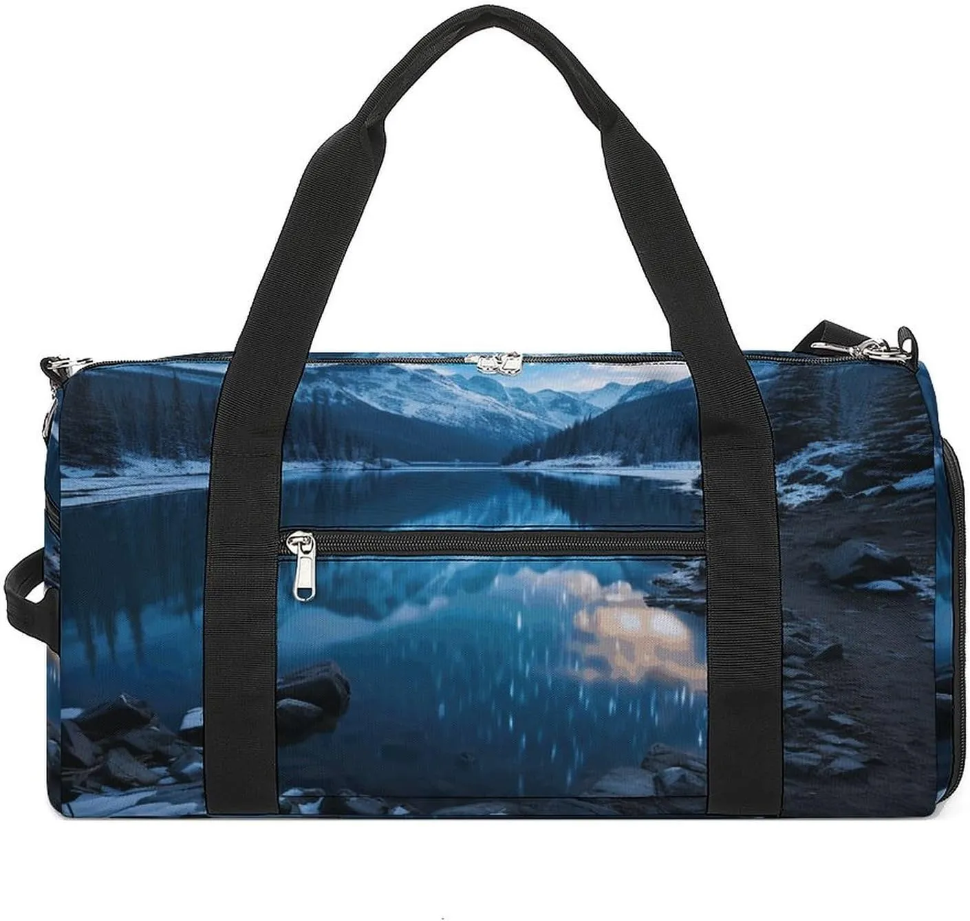 Fitness Bag, Moraine Lake in A Starry Winter Night Print Reusable Gym Bag Sports Travel Fitness Bag Essentials Gym Bag with Shoe Compartment, style