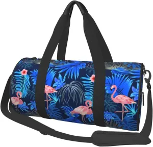 Flamingo Leaves Monstera Tropical Round Travel Duffel Bag Large Capacity Gym Sports Bags for Hiking Vacation Trips