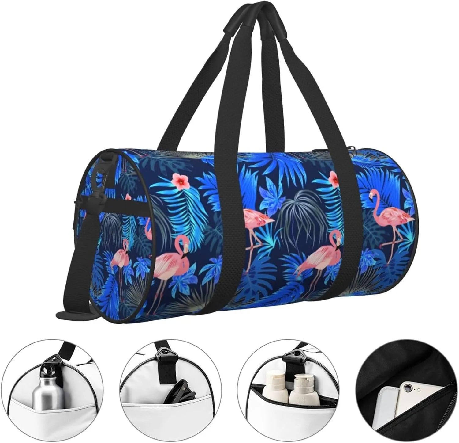 Flamingo Leaves Monstera Tropical Round Travel Duffel Bag Large Capacity Gym Sports Bags for Hiking Vacation Trips