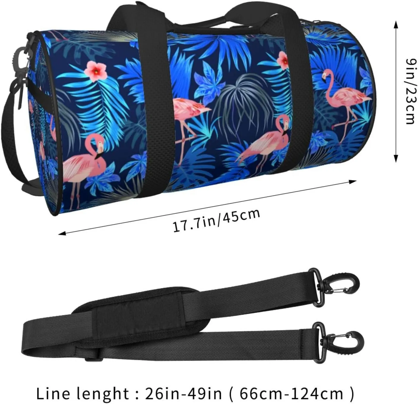 Flamingo Leaves Monstera Tropical Round Travel Duffel Bag Large Capacity Gym Sports Bags for Hiking Vacation Trips