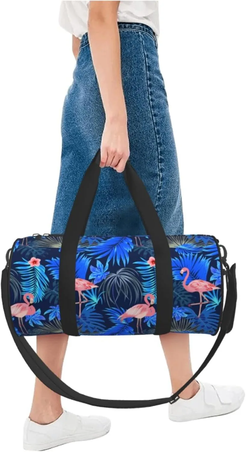 Flamingo Leaves Monstera Tropical Round Travel Duffel Bag Large Capacity Gym Sports Bags for Hiking Vacation Trips