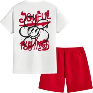 Floerns Men's 2 Piece Tracksuit Slogan Print Tee Shirt Drawstring Waist Shorts Set