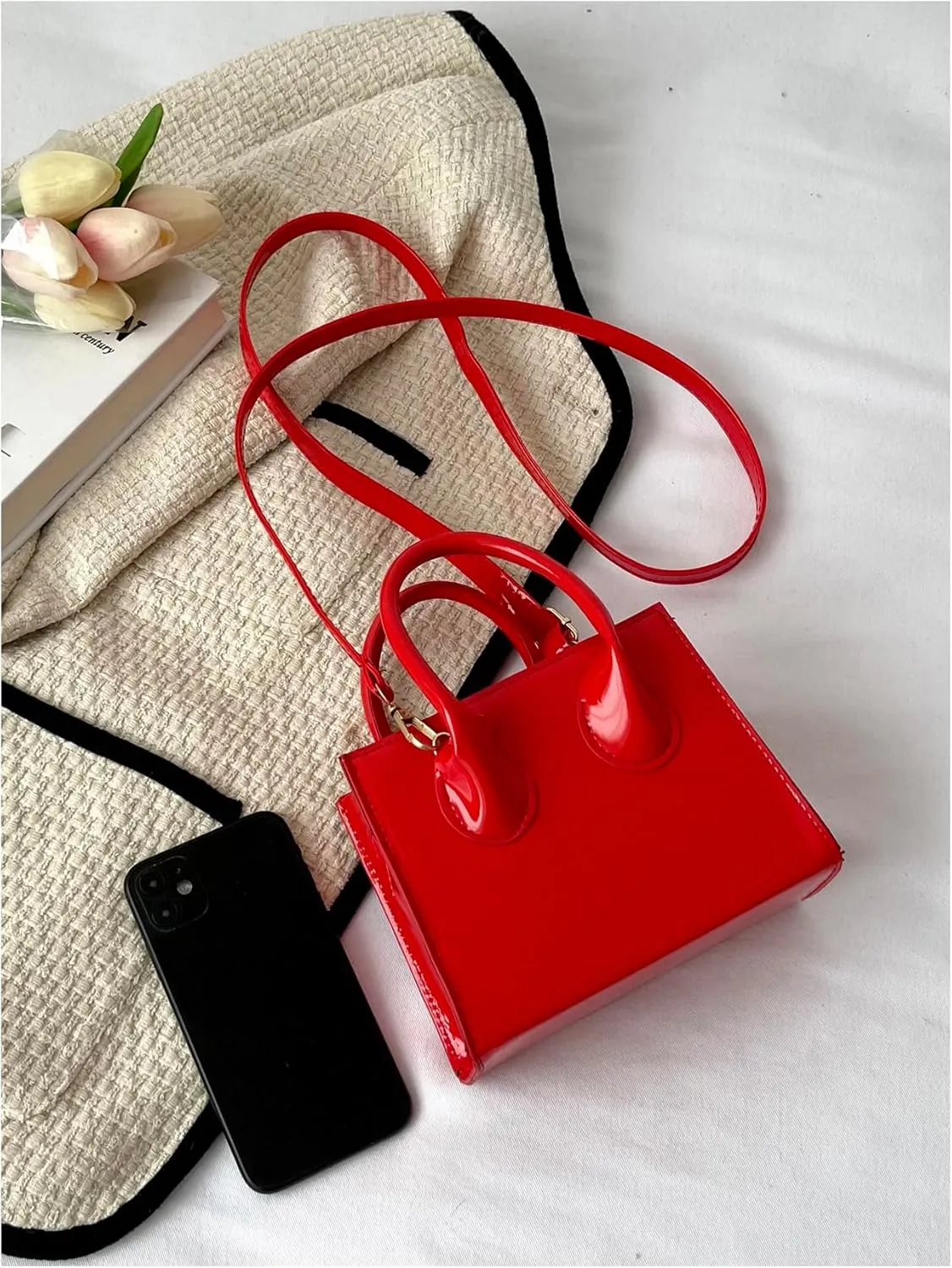 Floerns Women's Leather Double Handle Crossbody Bag Mini Square Bag Shoulder Bag