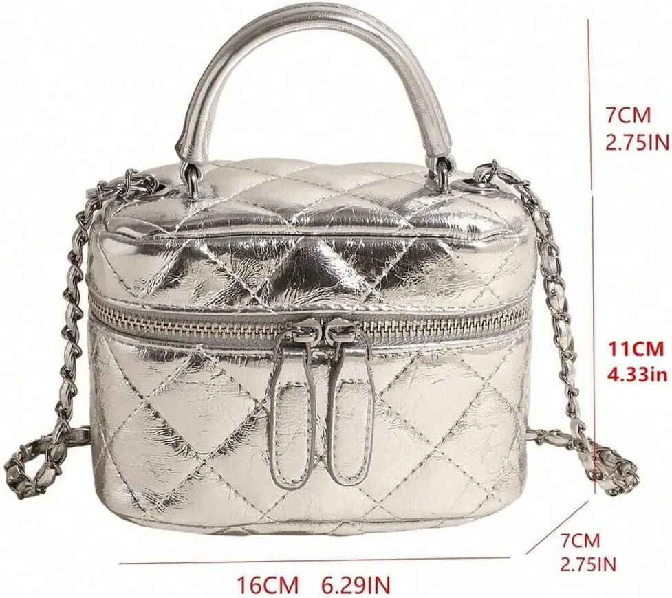 Floerns Women's Square Mini Bucket Quilted Crossbody Hobo Bag Satchel Purse with Chain Strap