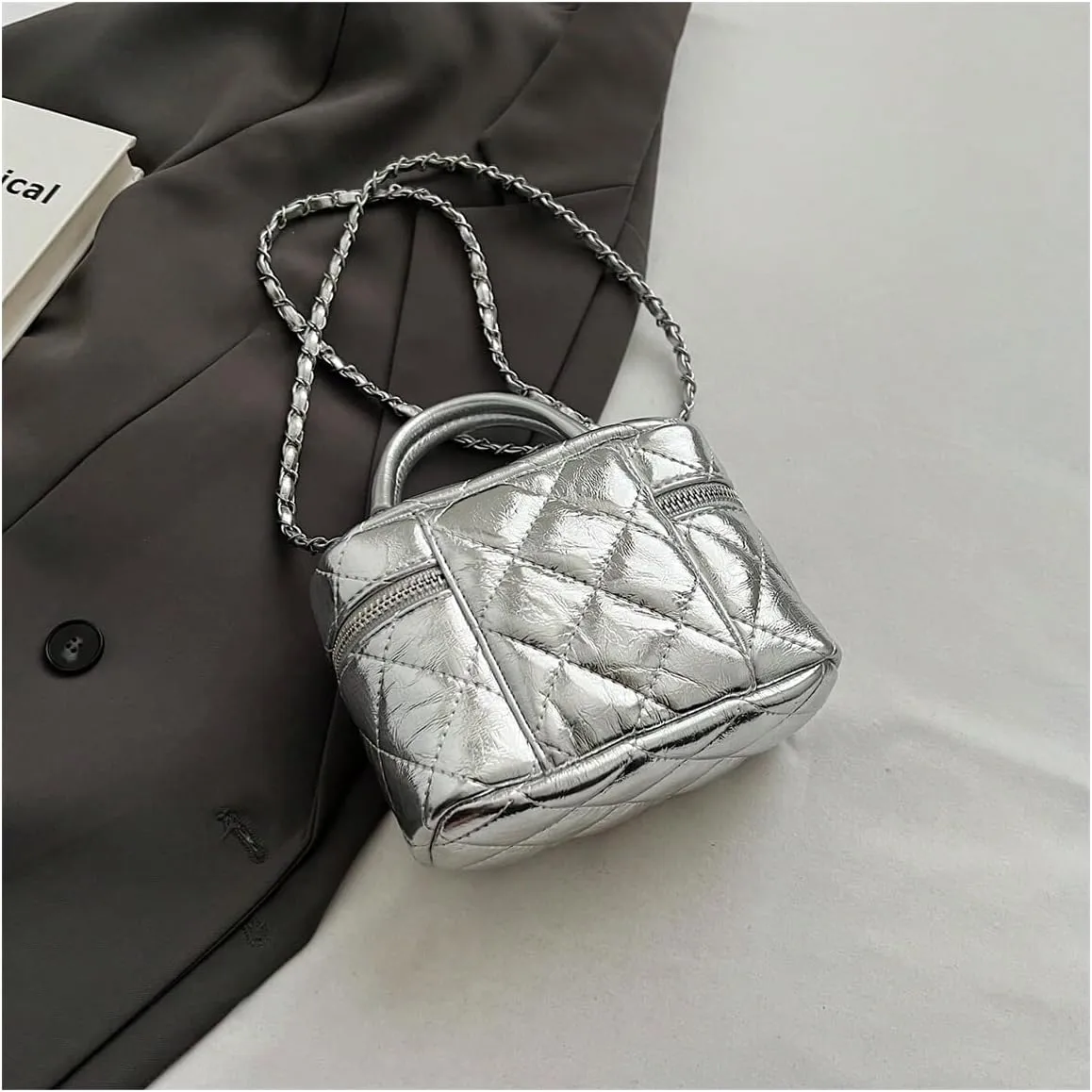 Floerns Women's Square Mini Bucket Quilted Crossbody Hobo Bag Satchel Purse with Chain Strap