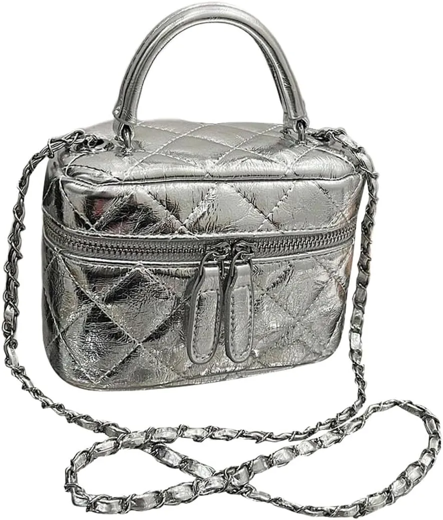Floerns Women's Square Mini Bucket Quilted Crossbody Hobo Bag Satchel Purse with Chain Strap