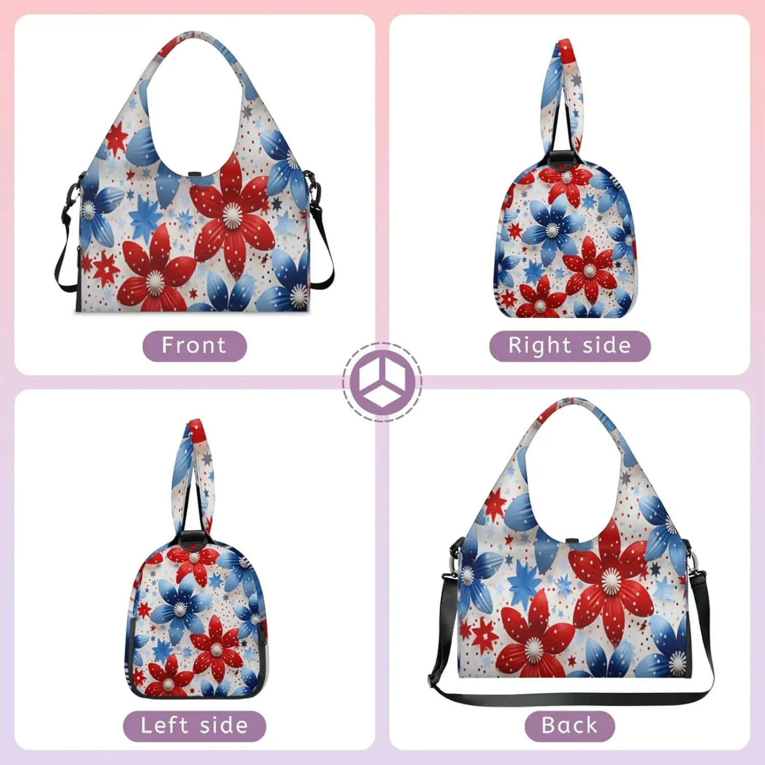 Floral Star Pattern Waterproof Gym Bag for Men Women, Sports Duffel Bag with Shoe Compartment Yoga Mat Holder, Portable Large Travel Bag for Fitness, Camping, Weekend Trips