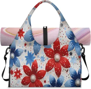 Floral Star Pattern Waterproof Gym Bag for Men Women, Sports Duffel Bag with Shoe Compartment Yoga Mat Holder, Portable Large Travel Bag for Fitness, Camping, Weekend Trips