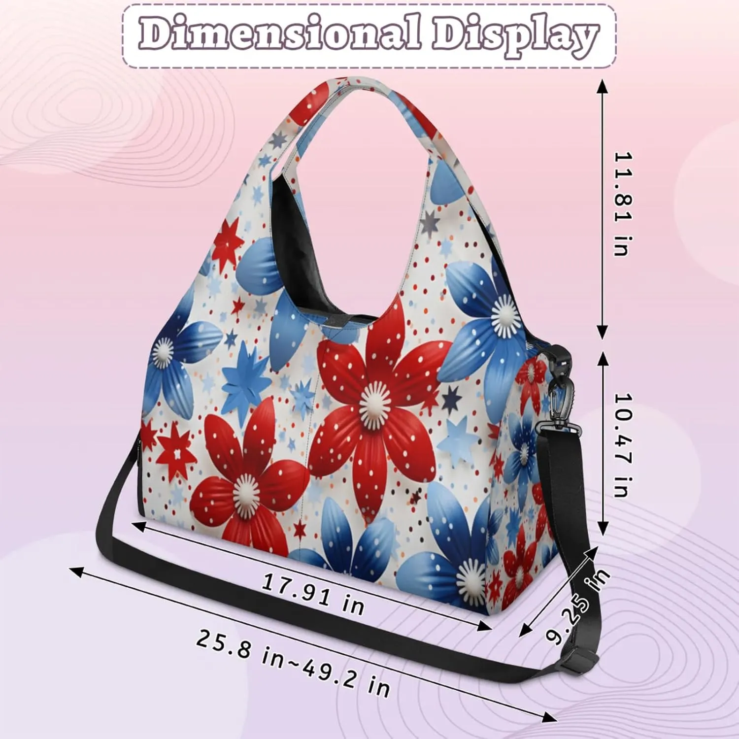 Floral Star Pattern Waterproof Gym Bag for Men Women, Sports Duffel Bag with Shoe Compartment Yoga Mat Holder, Portable Large Travel Bag for Fitness, Camping, Weekend Trips
