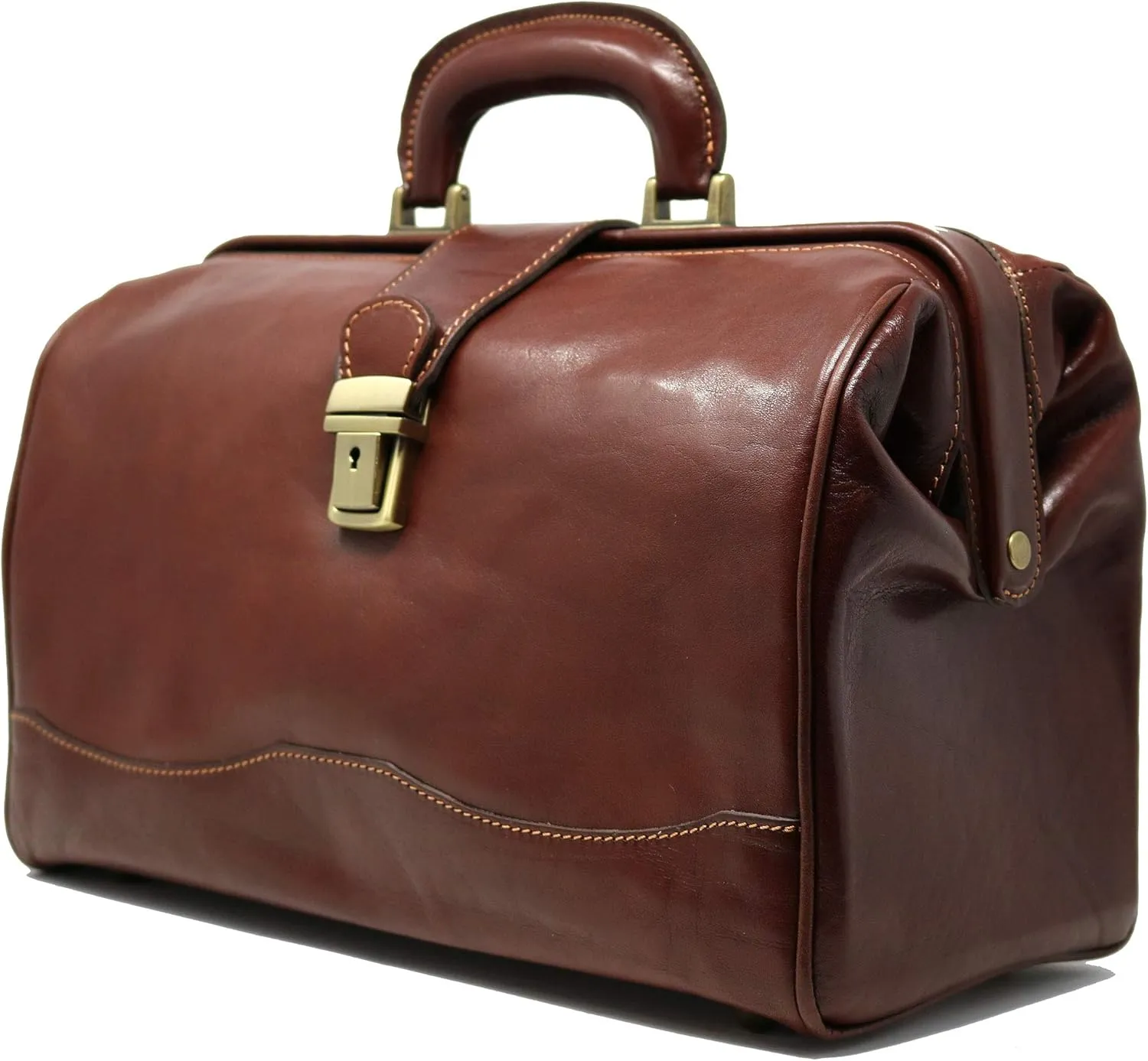 Floto Luggage Italian Ciabatta Doctor Handbag, Vecchio Brown, Small