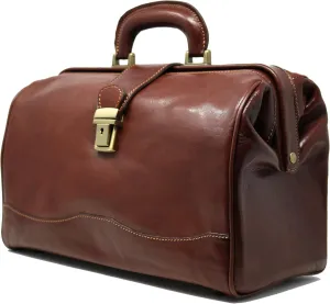 Floto Luggage Italian Ciabatta Doctor Handbag, Vecchio Brown, Small