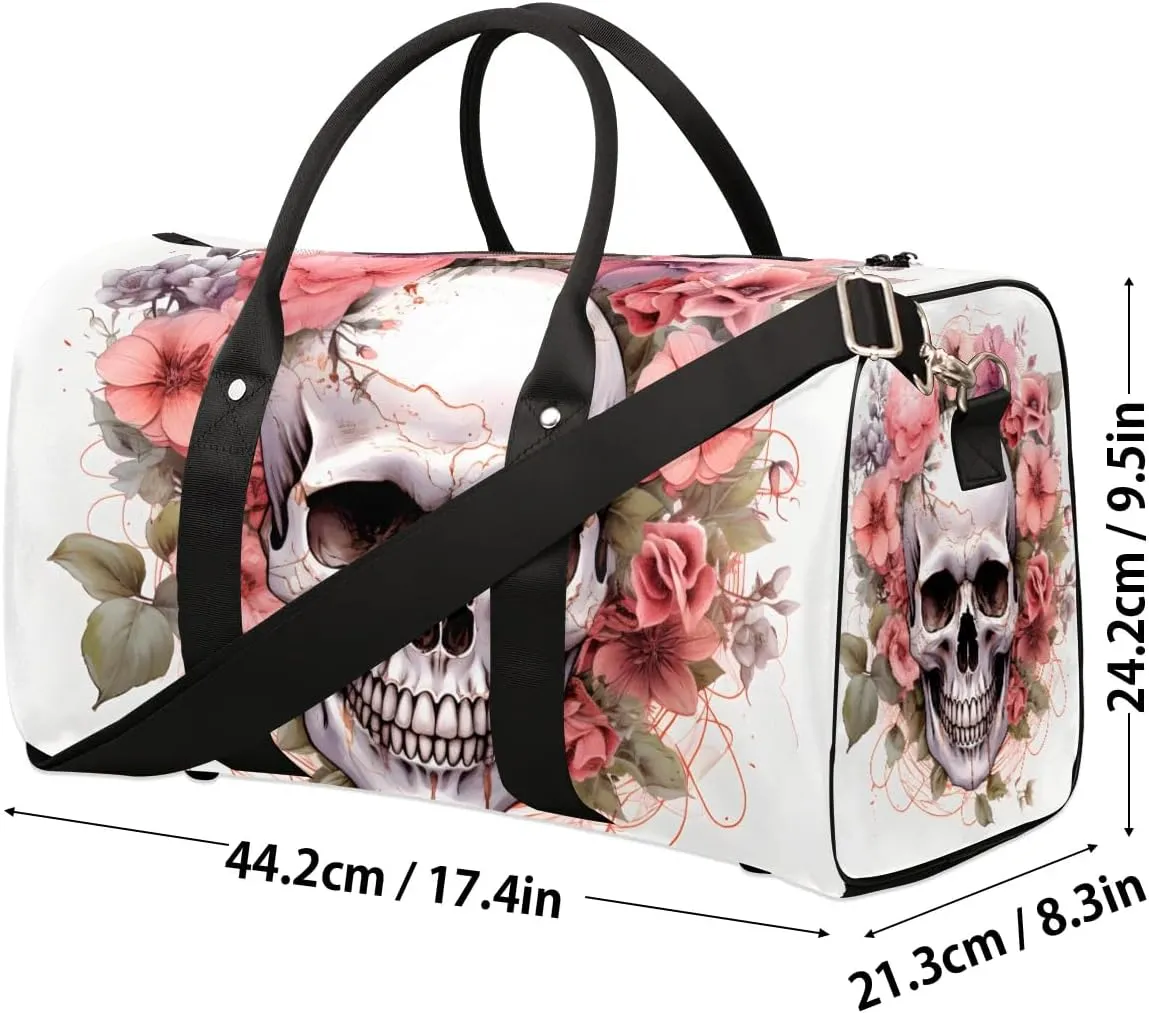 Flower skull Travel Duffel Bag for Women Men Waterproof Foldable Overnight Weekender Bag Large Capacity Sports Gym Bag