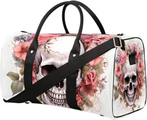 Flower skull Travel Duffel Bag for Women Men Waterproof Foldable Overnight Weekender Bag Large Capacity Sports Gym Bag