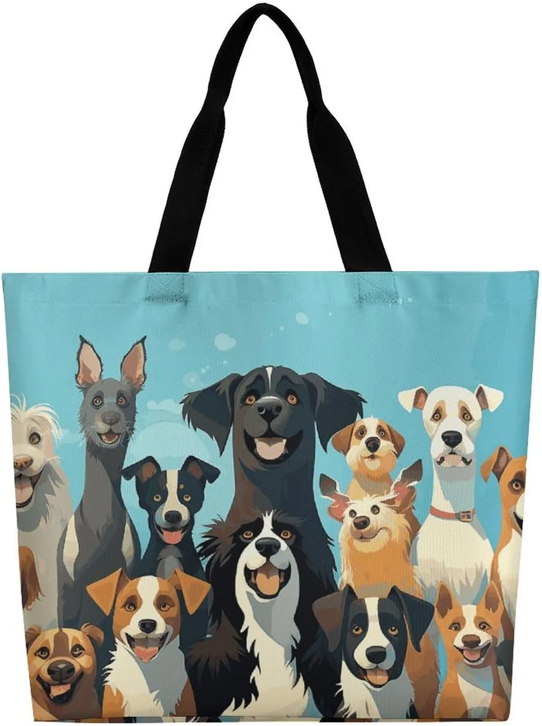Flowers And Horses Hand Drawn Tote Bag for Women Reusable Grocery Shoulder Bag Shopping Bags for Travel, Groceries