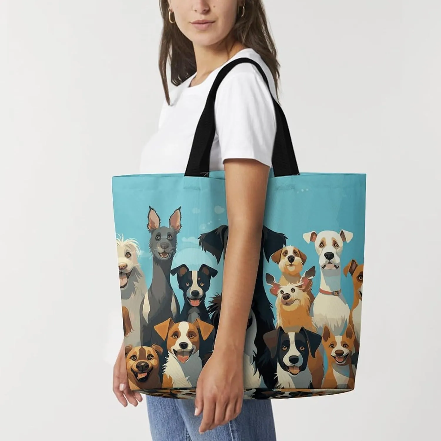 Flowers And Horses Hand Drawn Tote Bag for Women Reusable Grocery Shoulder Bag Shopping Bags for Travel, Groceries