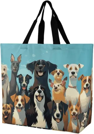 Flowers And Horses Hand Drawn Tote Bag for Women Reusable Grocery Shoulder Bag Shopping Bags for Travel, Groceries