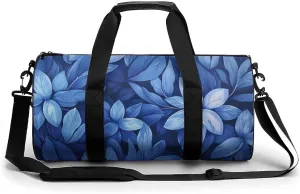 Flowers Travel Gym Bag for Women Men Blue Cylindrical Duffle Bag Sport Workout Bag with Shoulder Strap