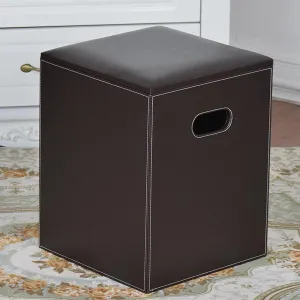 Foot Stool Shoe Change Stool Square Footstool Leather Foot stools for The Bedroom Footstools for Living Room,Brown Plain weave-30x30x40cm