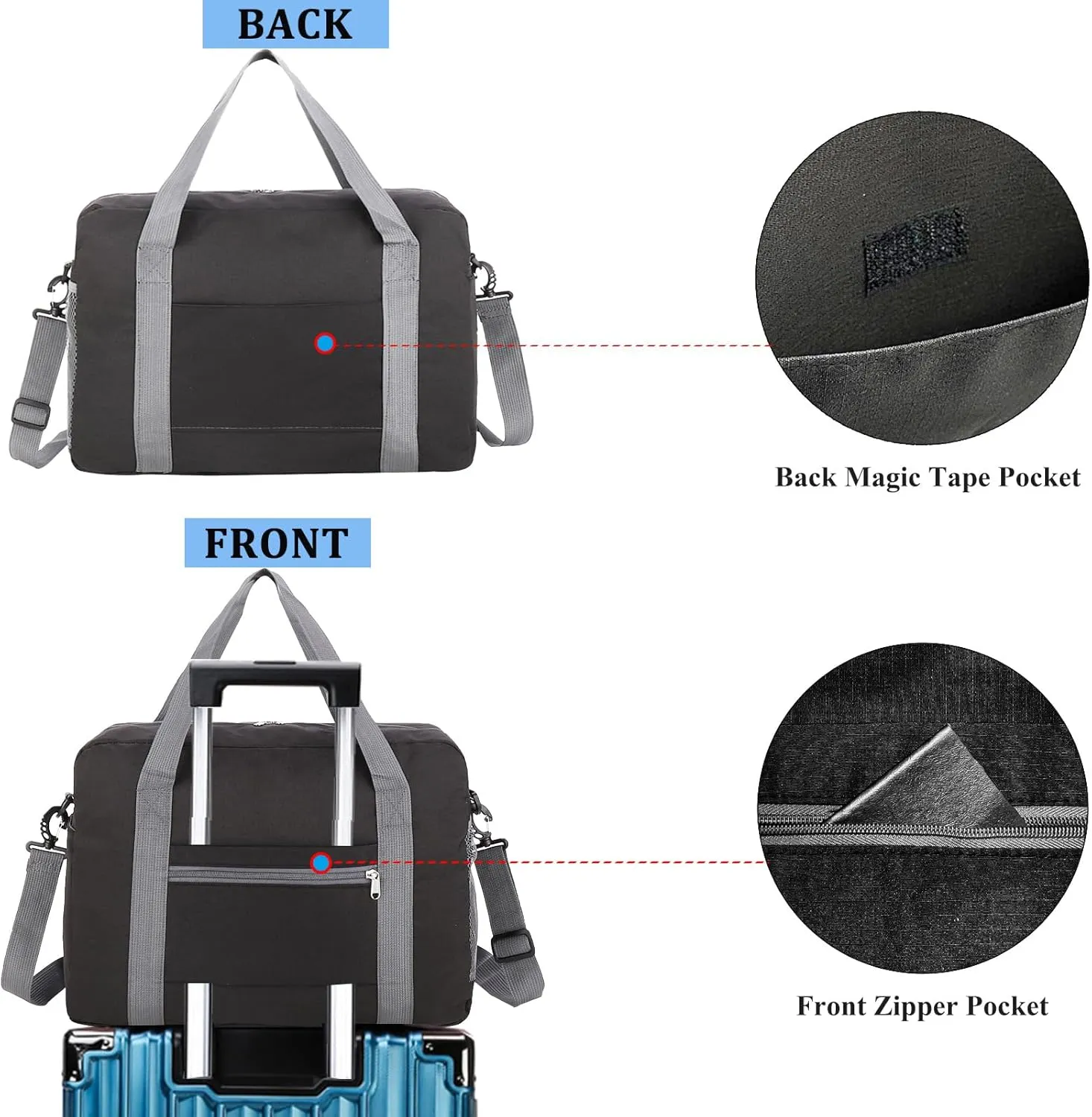 For Spirit Airlines Personal Item Bag 18x14x8 with Wet Pocket Foldable Travel Duffel Bag Underseat Carry on for Men & Women