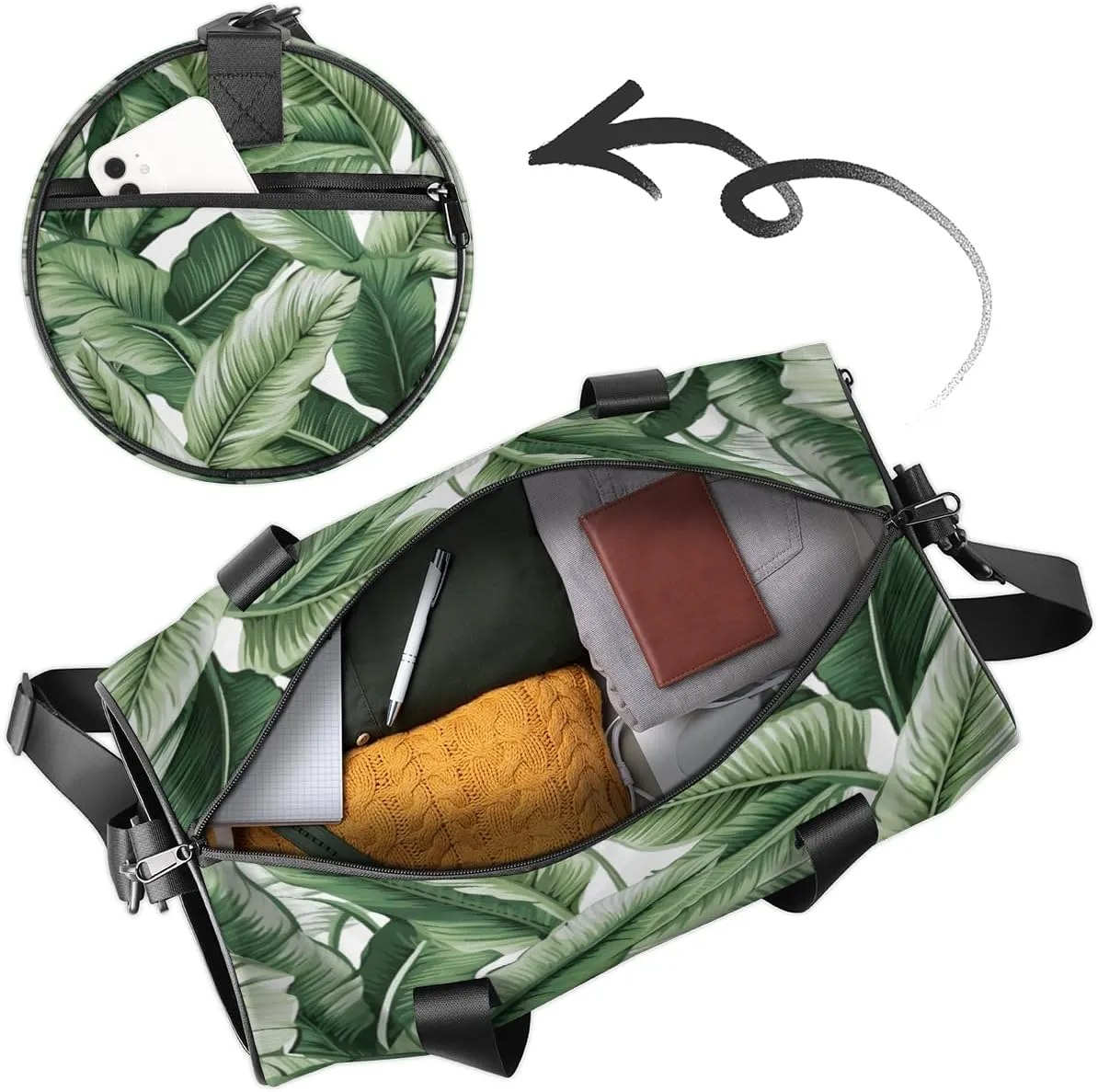 Forest Palm Tree Leaves Custom Duffel Bags Weekender Bags Custom Sport Duffel Bag Carry on Overnight Weekender Bag