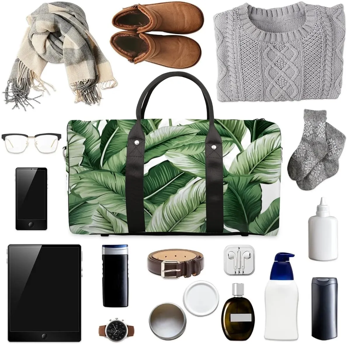 Forest Palm Tree Leaves Travel Duffel Bag for Women Men Waterproof Foldable Overnight Weekender Bag Large Capacity Sports Gym Bag