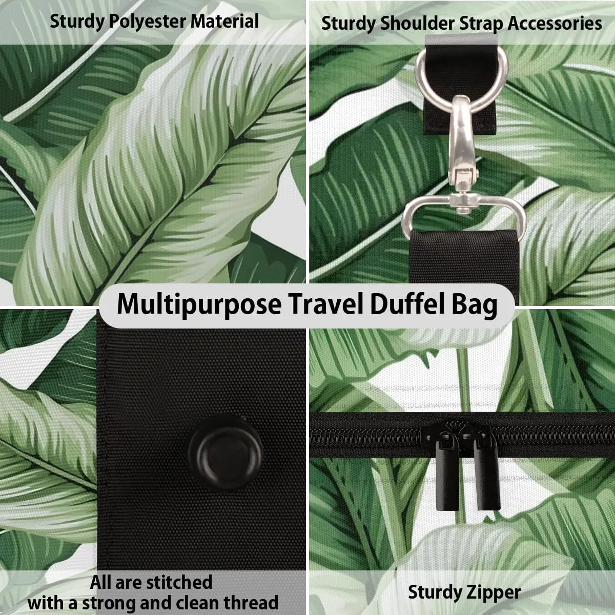 Forest Palm Tree Leaves Travel Duffel Bag for Women Men Waterproof Foldable Overnight Weekender Bag Large Capacity Sports Gym Bag