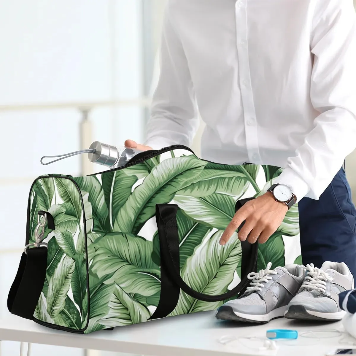 Forest Palm Tree Leaves Travel Duffel Bag for Women Men Waterproof Foldable Overnight Weekender Bag Large Capacity Sports Gym Bag