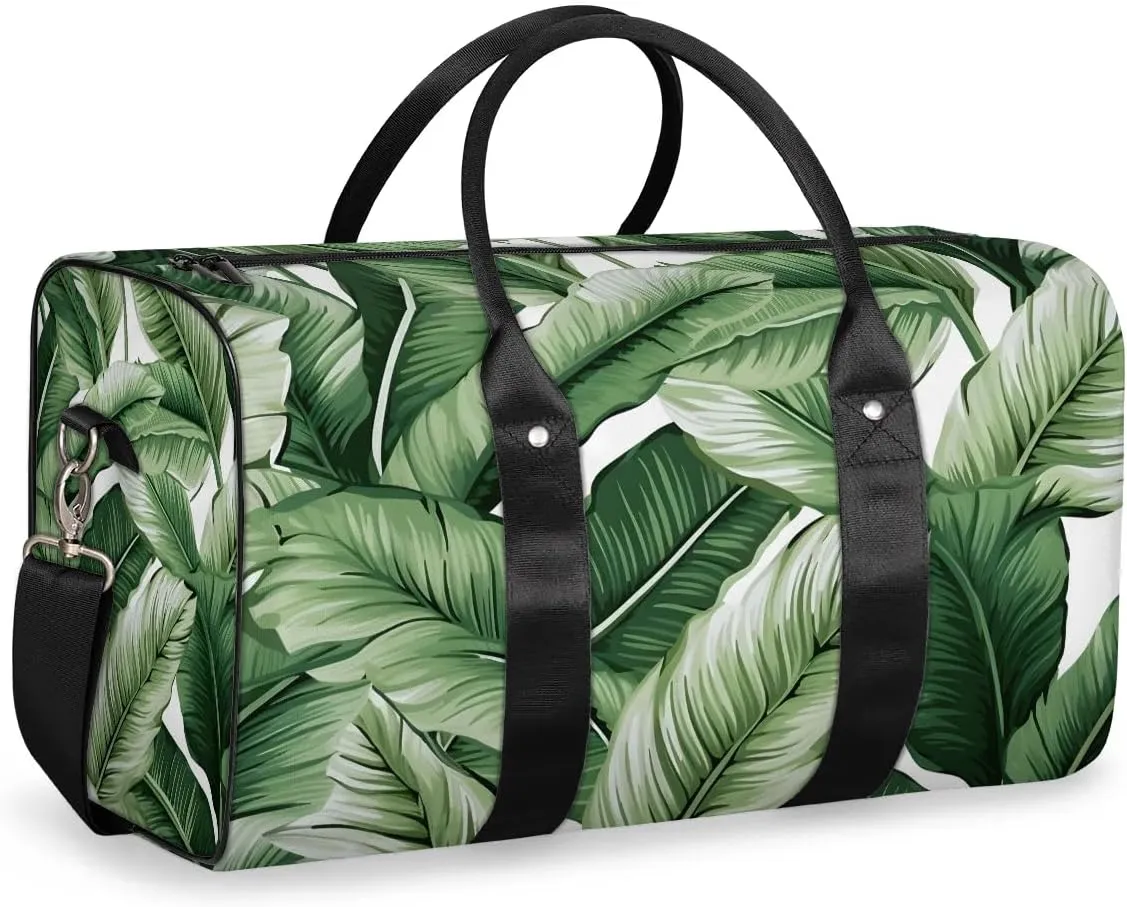 Forest Palm Tree Leaves Travel Duffel Bag for Women Men Waterproof Foldable Overnight Weekender Bag Large Capacity Sports Gym Bag