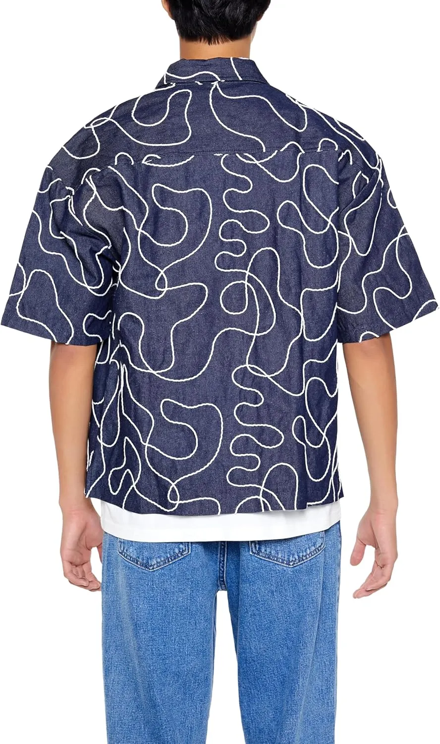 Forever 21 Men's Cropped Chain-Stitched Embroidered Shirt