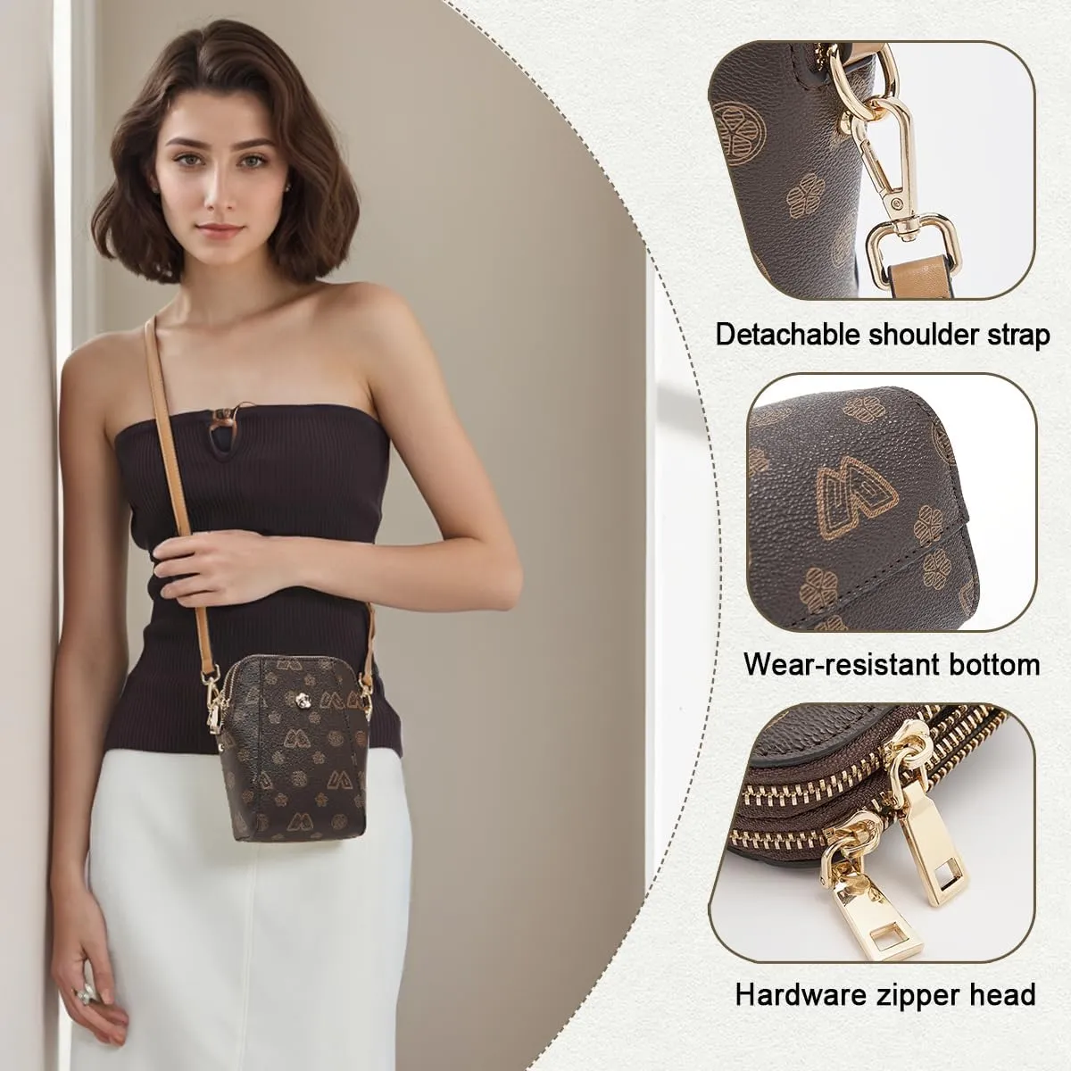 FOXLOVER Mini PVC Crossbody Bags for Women Small Vertical Cell Phone Purses Lightweight Vintage Vegan Leather