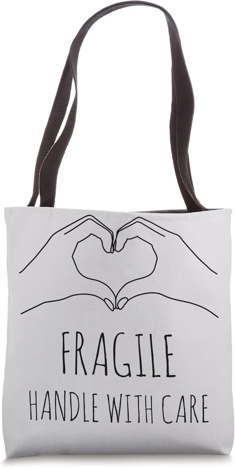 Fragile Handle With Care Love heart Tote Bag