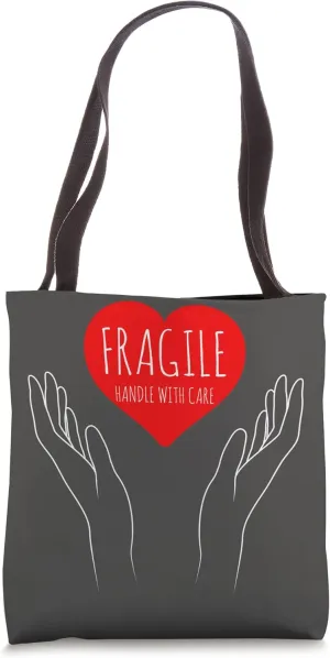 Fragile Handle With Care Love heart Tote Bag