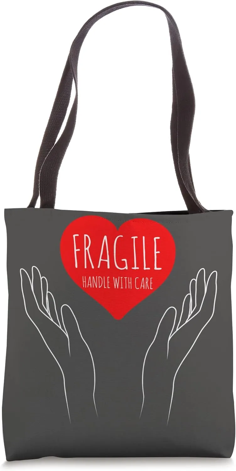 Fragile Handle With Care Love heart Tote Bag