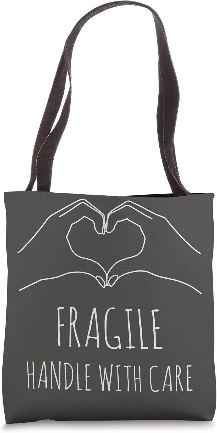Fragile Handle With Care Love heart Tote Bag