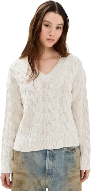 Free People Women's Washed Cable V Neck