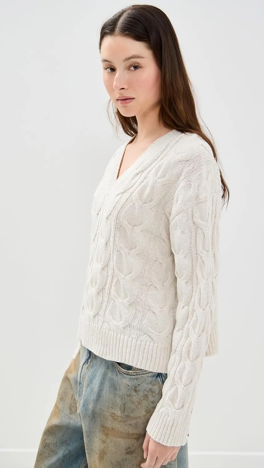 Free People Women's Washed Cable V Neck