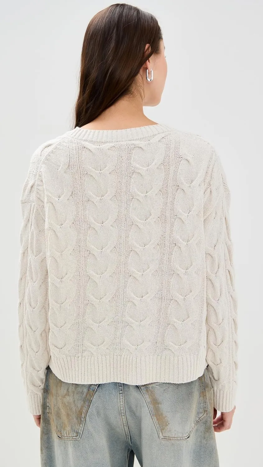 Free People Women's Washed Cable V Neck