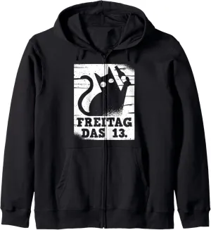 Freitag das 13th Beer Slogan für Party Drinker & Katzenfreunde Zip Hoodie