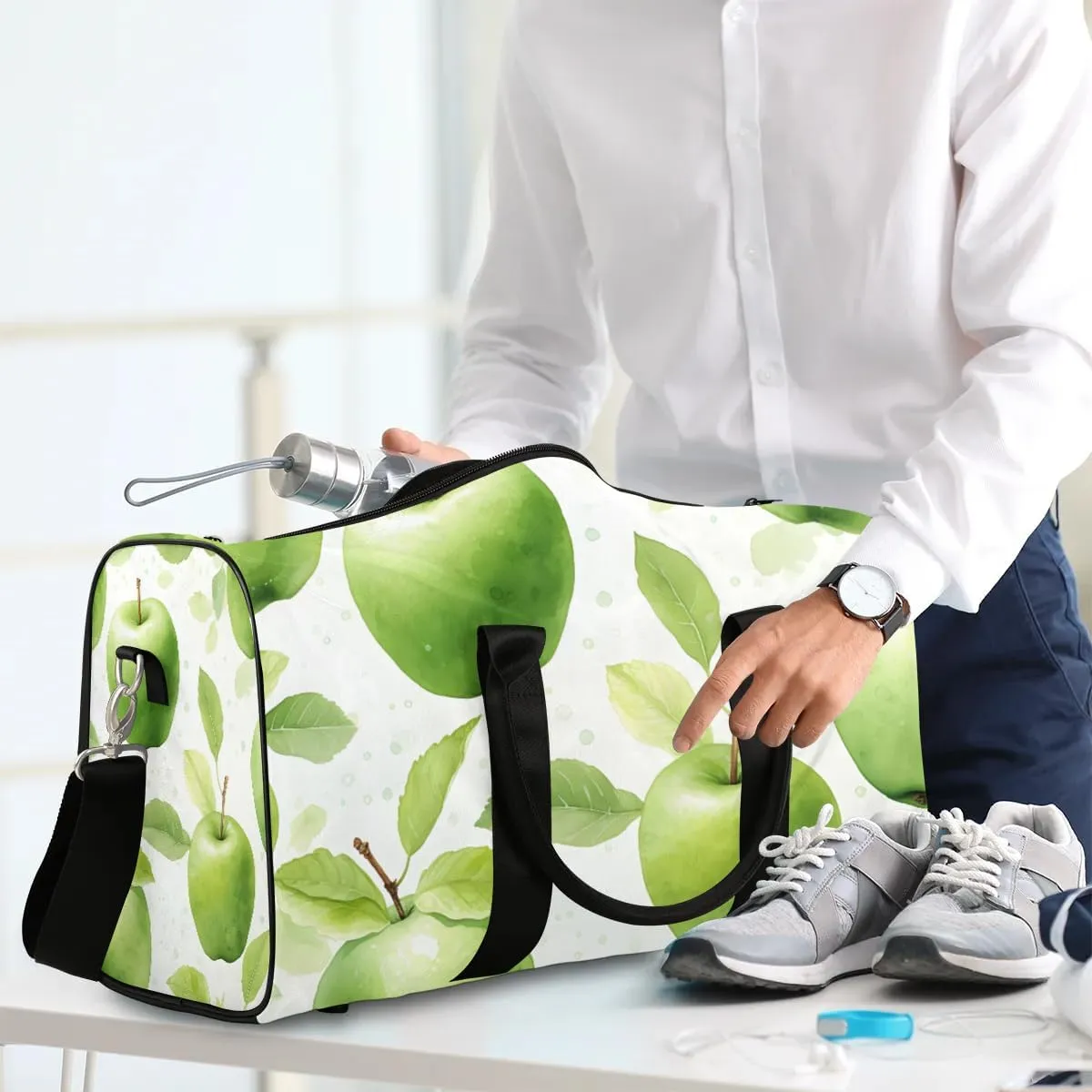Fresh Apples Travel Duffel Bag for Women Men Waterproof Foldable Overnight Weekender Bag Large Capacity Sports Gym Bag