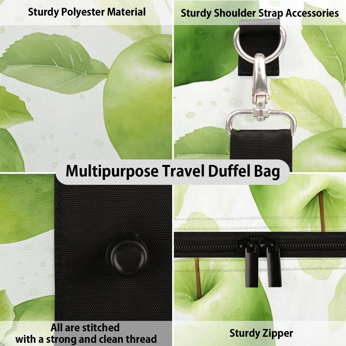 Fresh Apples Travel Duffel Bag for Women Men Waterproof Foldable Overnight Weekender Bag Large Capacity Sports Gym Bag