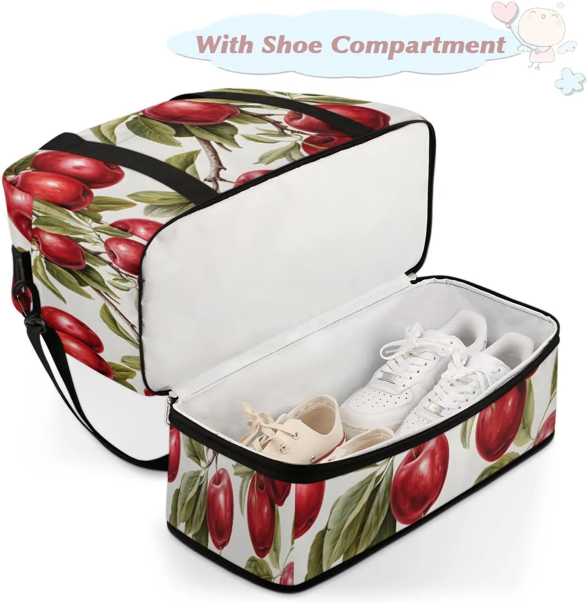 Fruit Apples Foldable Travel Duffel Bag Overnight Weekender Bag with Shoes Compartment Sports Gym Bag for Men Women