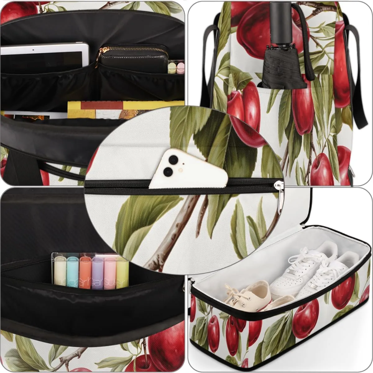 Fruit Apples Foldable Travel Duffel Bag Overnight Weekender Bag with Shoes Compartment Sports Gym Bag for Men Women